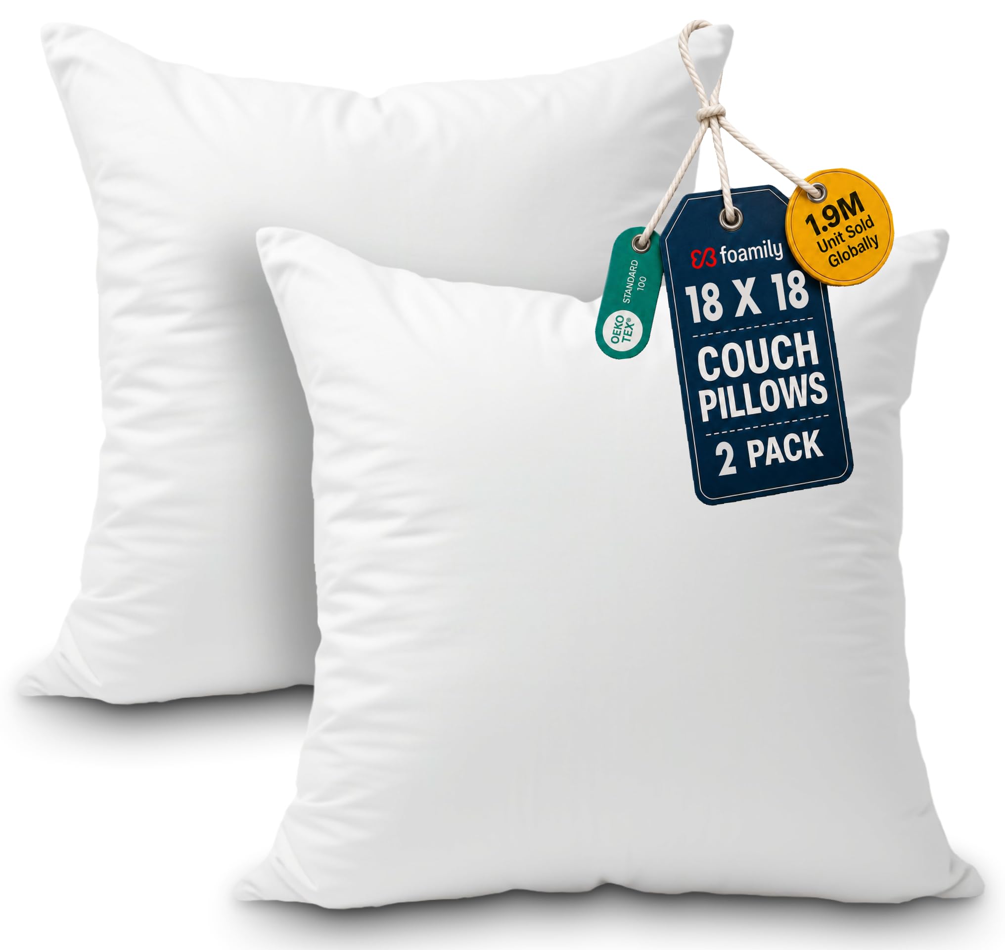Amazon.com: Foamily Couch Pillows Inserts 18x18 (Set of 2) Premium